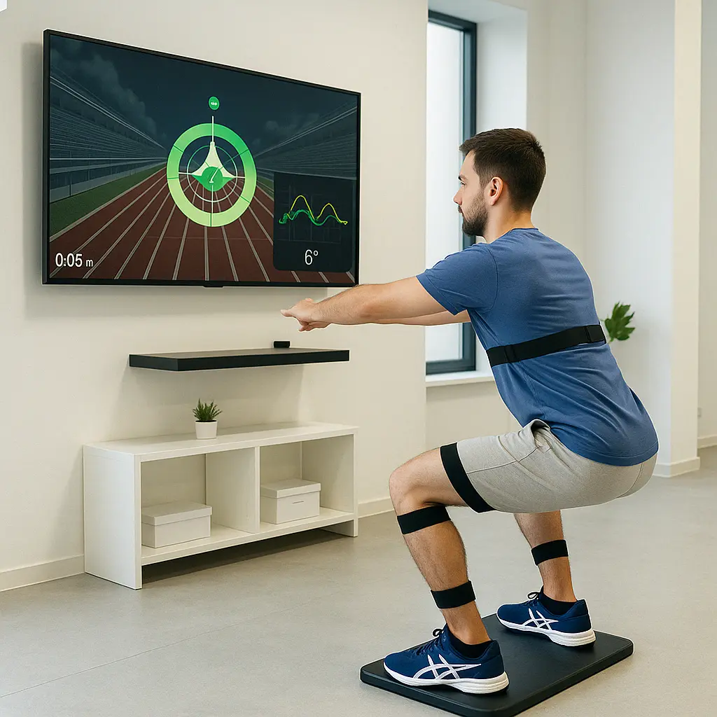 Paziente in esercizio con tecnologia Riablo durante sessione di riabilitazione neuro-motoria